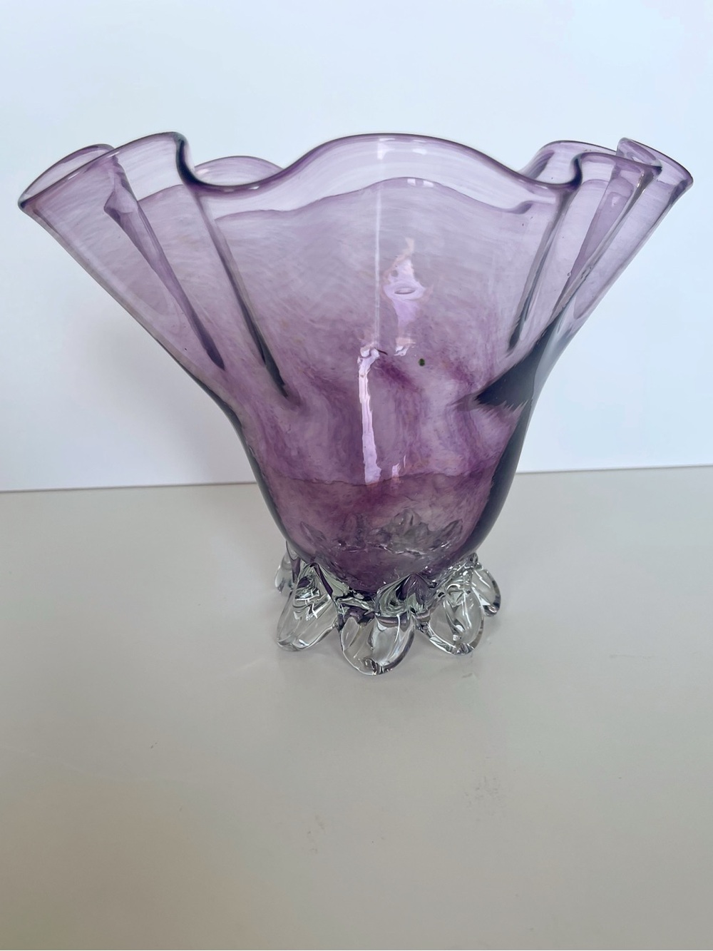 Handblown Purple ruffle Lettuce Vase by Arte Vargas